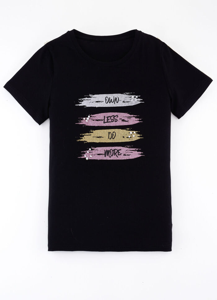 Shirt met effectieve glitterprint in 2 kleuren ZWART