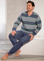 Pyjama, met manchetten, V-hals en garengeverfd dwarsstrependessin 