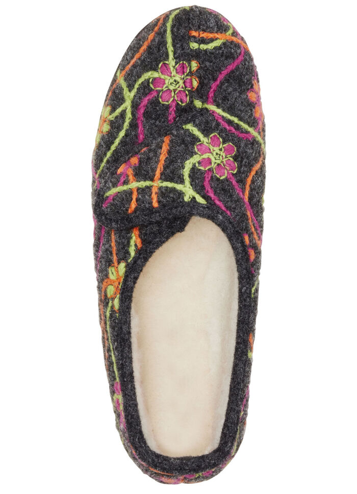 Klittenbandpantoffels met kleurrijk bloemenborduurwerk ANTRACIET-MEERKLEURIG