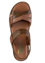 ELENA EDEN sandaal van nappaleer met contrasterende bies BRUIN