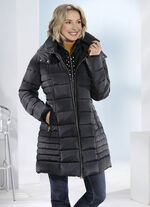 Lange jas met lussen op de afneembare capuchon 