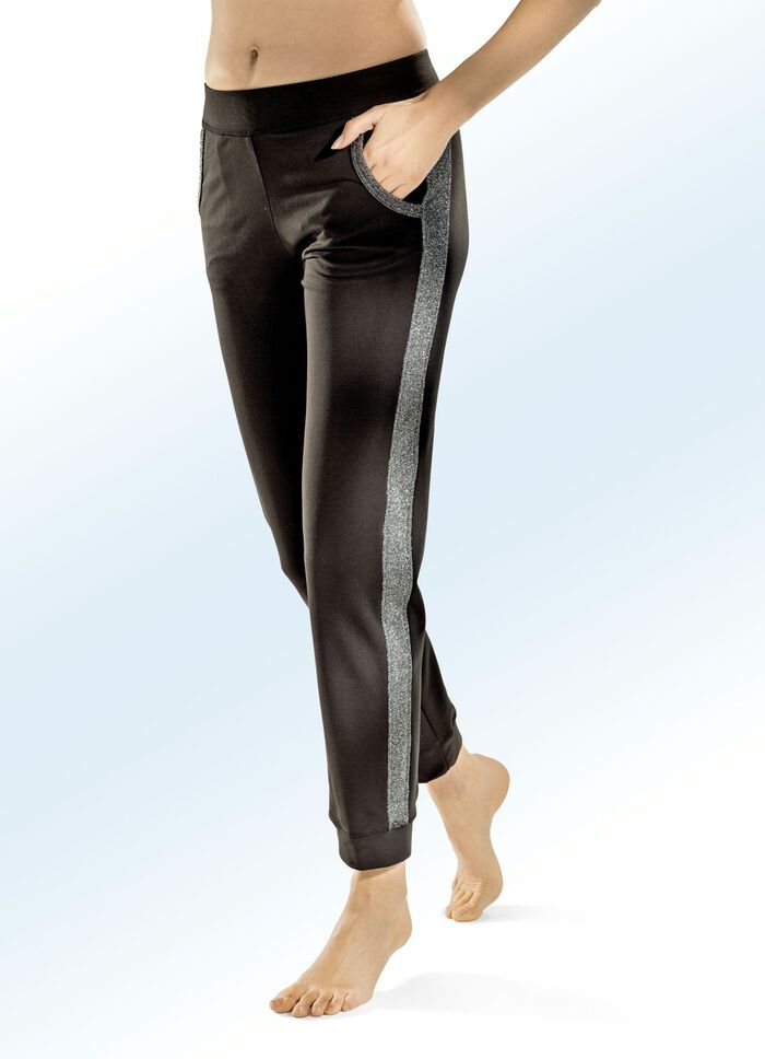 Broek met contrasterende inzetstukken in 3 kleuren ZWART