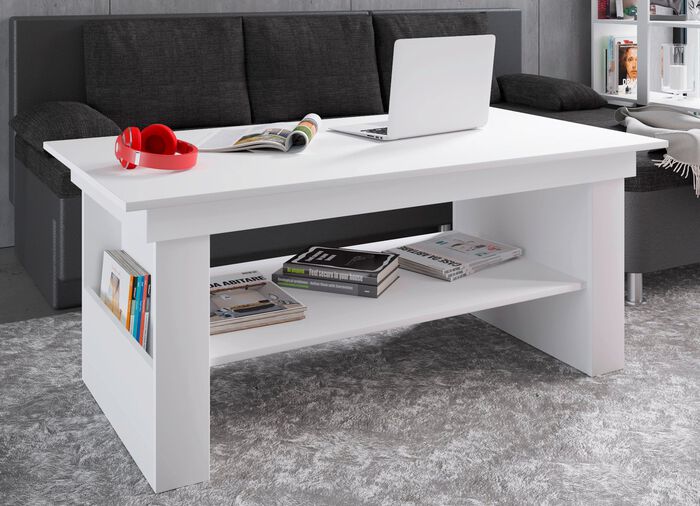 Uittrekbare en in de hoogte verstelbare salontafel WIT