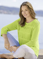 Trui met opengewerkt breisel in haaklook APFELGRÜN