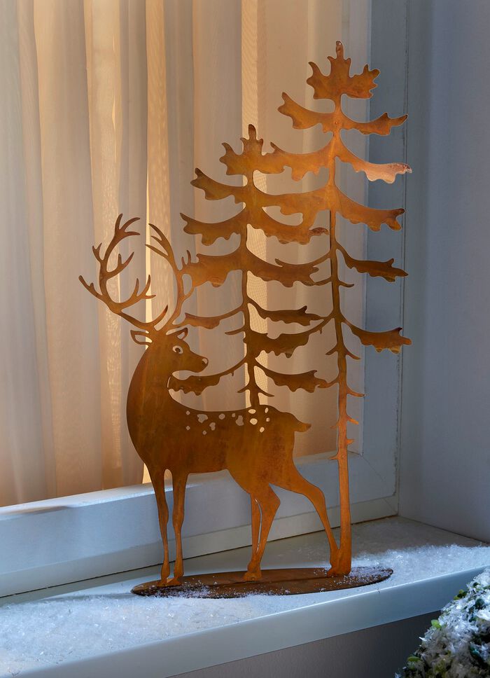 Deco silhouet hert van roestkleurig gelakt metaal 