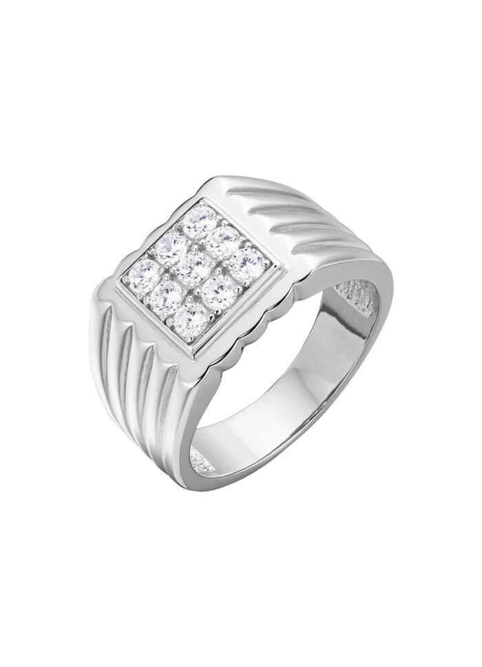 Opvallende herenring met synthetische zirkonia 