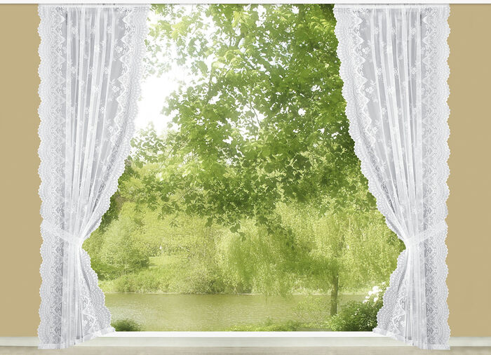 Siervitrageset met embrasse voorzien van een bloesemdessin 