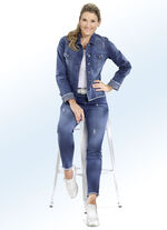 Spijkerjasje met vernietigde effecten JEANSBLAUW