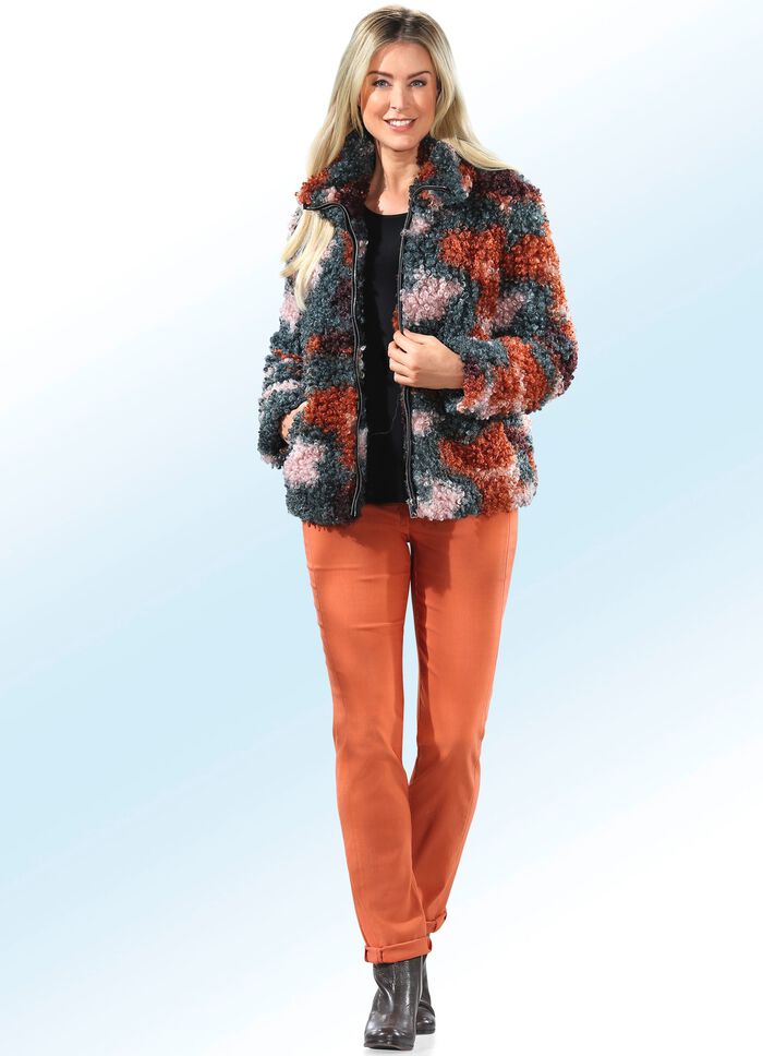 Korte jas met curley-kunstbont 