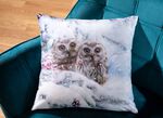 Kussenhoes in fluweellook met sneeuwuilmotief 