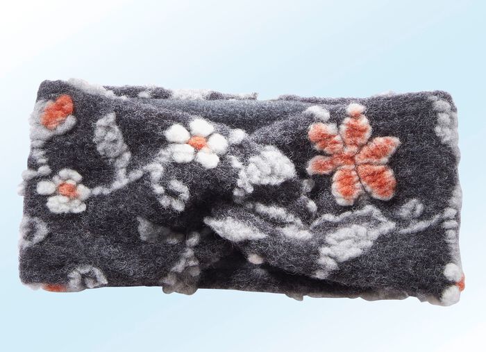 Pluizige hoofdband met bloemranken GRIJS-ORANJE