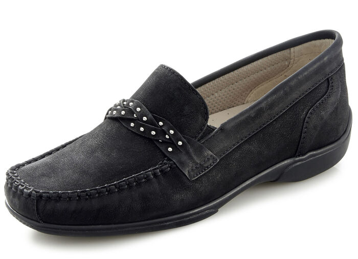 ELENA EDEN, comfortabele damespantoffels, breedte H, met uitneembaar voetbed ZWART