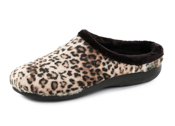Laurina, trendy damespantoffels met luipaardmotief BRUIN-ZWART
