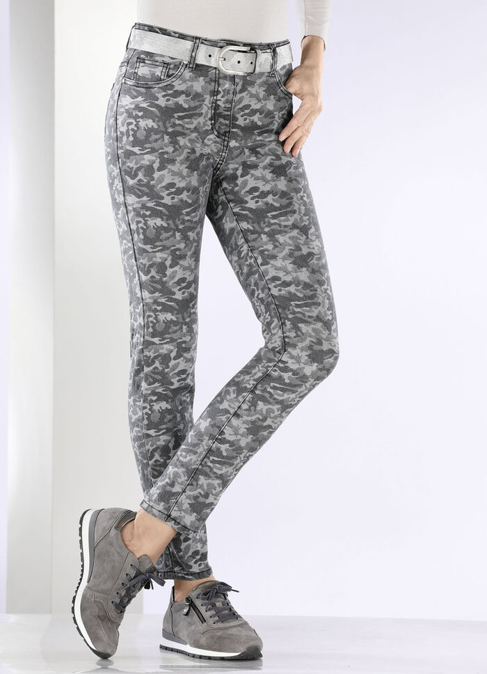 Jeans met camouflagepatroon ANTRACIET GRIJS