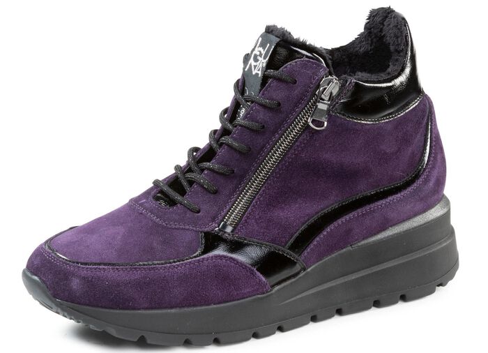 Ranger bootie met veters en laklederen biesjes PAARS