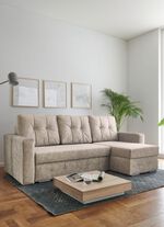 Gestoffeerde hoek met bedfunctie BEIGE