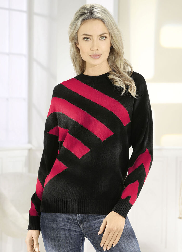 Intarsia trui ZWART-ROOD