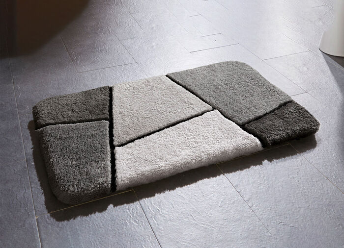 Kleurrijke badkamerset met antislip achterkant GRIJS