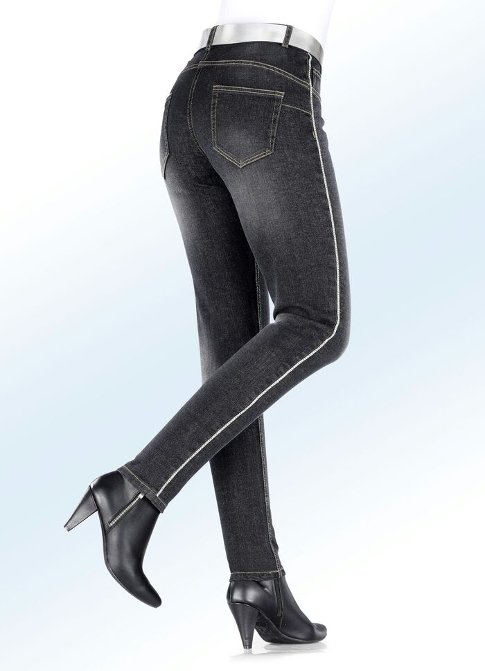 Jeans met glinsterende sierband ZWART