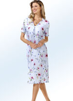 Nachtjapon met stolpplooien en gebogen manchetten BLAUW KLEURRIJK