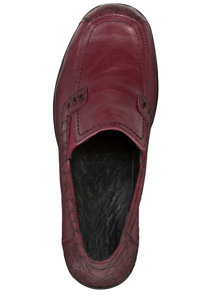 ELENA EDEN pantoffels van gedeeltelijk krokodillenreli&euml;f, gearceerd nappaleer BORDEAUXROOD