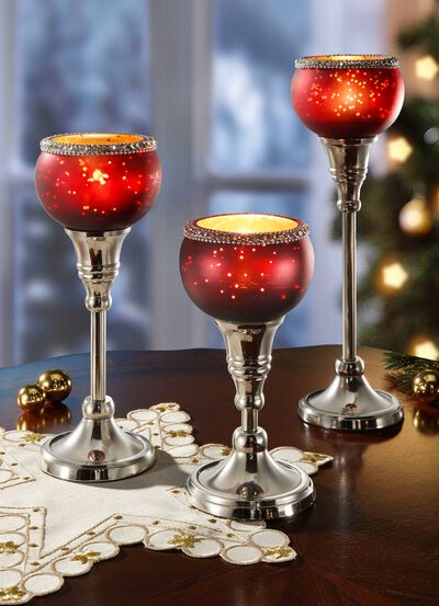 Theelichthouders van aluminium en glas, set van 3 