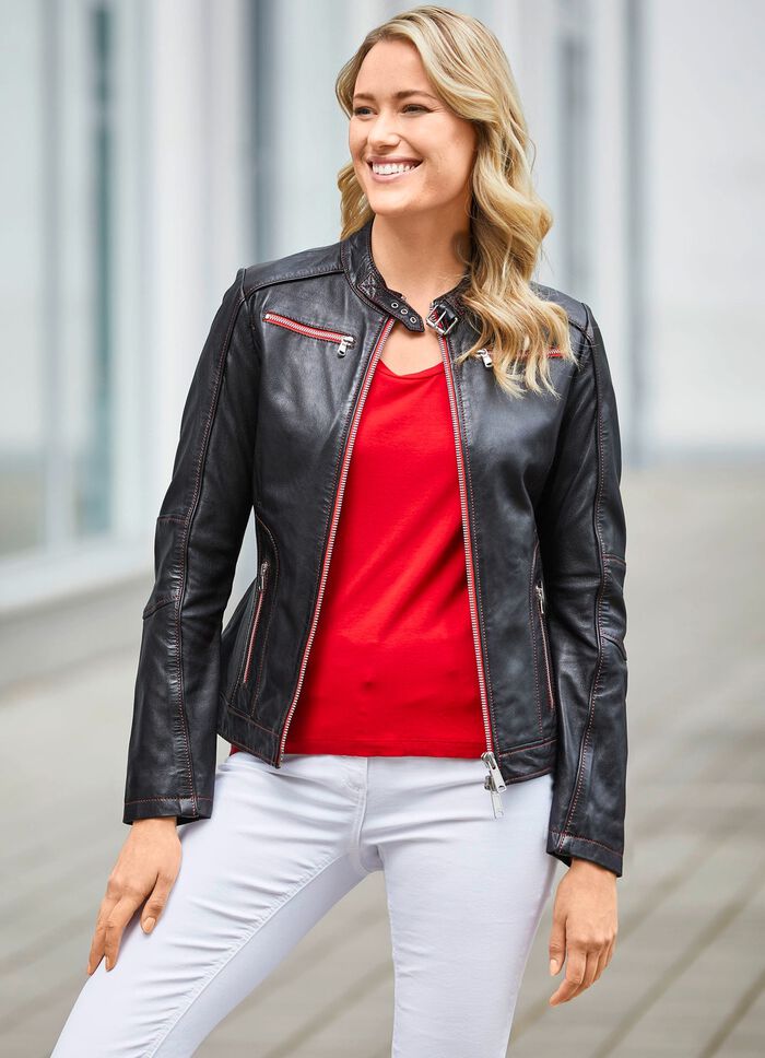 Kort leren jack met binnenzak 