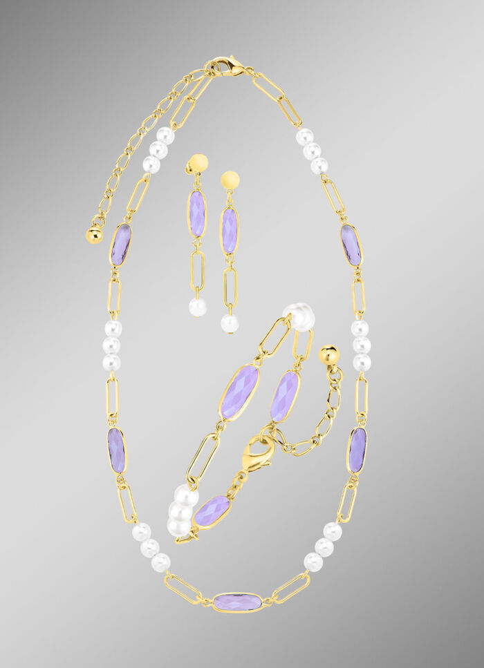 Sieradenset, 3-delig, van messing met kristalstenen 