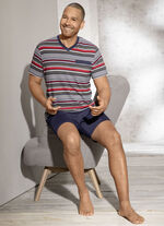 Shorty met V-hals, borstzak en garengeverfd gestreept dessin 