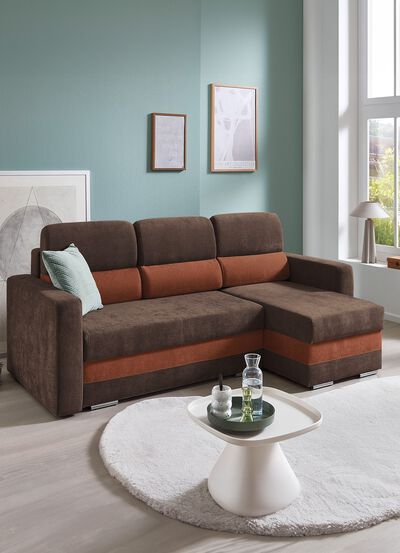 Comfortabele gestoffeerde hoekbank met bedfunctie 