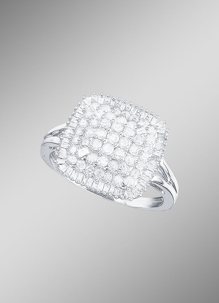 Damesring met diamanten en baguette-diamanten 