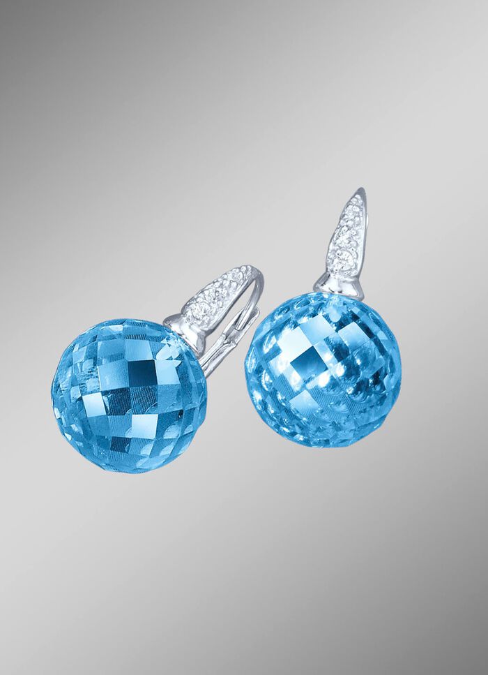 Oorbellen met blauwe kwarts, beh., en synth. zirkonia 