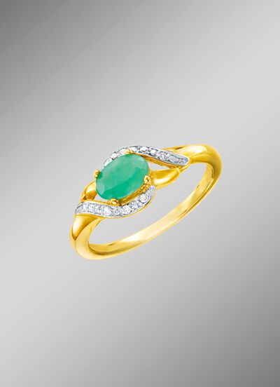 Damesring met smaragd en diamanten 