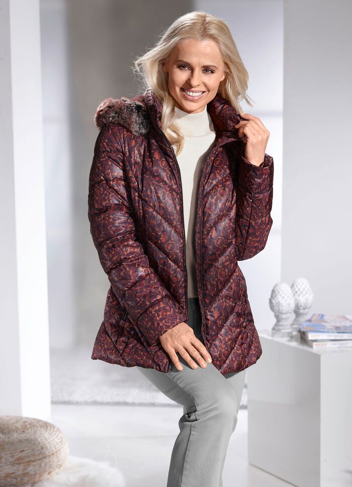 Jas met imitatiebontvoering in de capuchon 