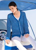 Cardigan met fijne streepjes en opengewerkte ruiten AZURBLAU-WEISS