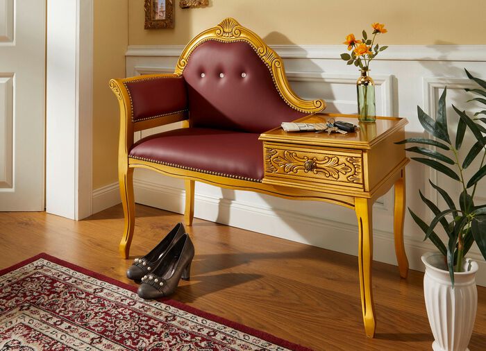 Gedeeltelijk stevige bank met gevoerde zitting GOUD-ROOD