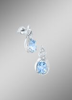 Moderne oorknopjes met blauwe topaas en echte witte topaas 