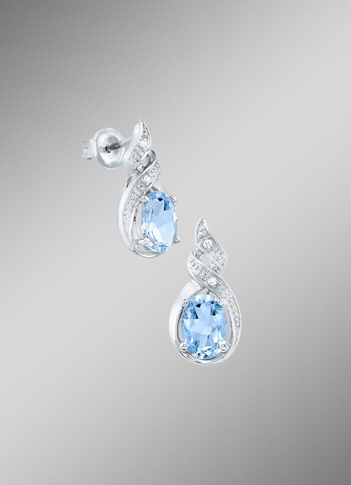 Moderne oorknopjes met blauwe topaas en echte witte topaas 