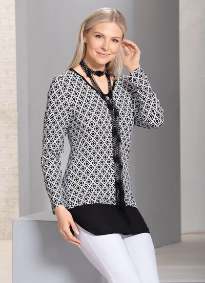 Lang shirt met afgeronde chiffon zoom 