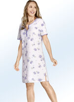 Nachthemd met rand, knoopsluiting, korte mouwen en zijsplit aan de zoom 