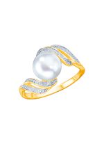 Vergulde damesring met zoetwater-cultiv&eacute;parel 