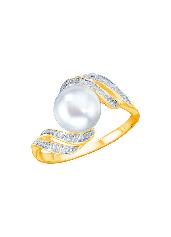 Vergulde damesring met zoetwater-cultiv&eacute;parel 