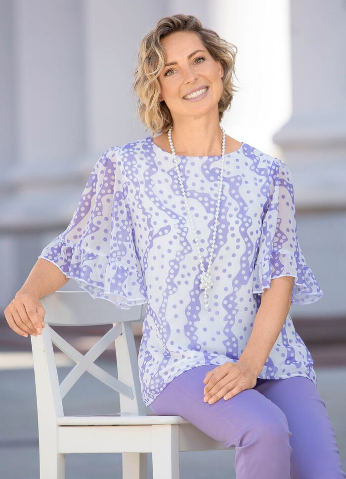 Dubbellaags overhemd met chiffon plaid in 2 kleuren Lila-wit