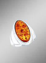 Mooie zilveren ring 925/- fijn, met echte barnsteen 