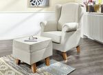 Oorfauteuil met kruk BEIGE/BEUKEN