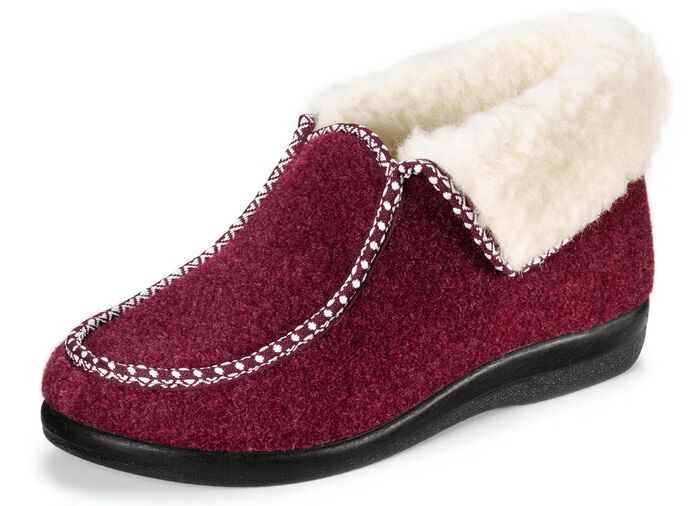 Warme damespantoffels, breedte H, met wol BORDEAUX