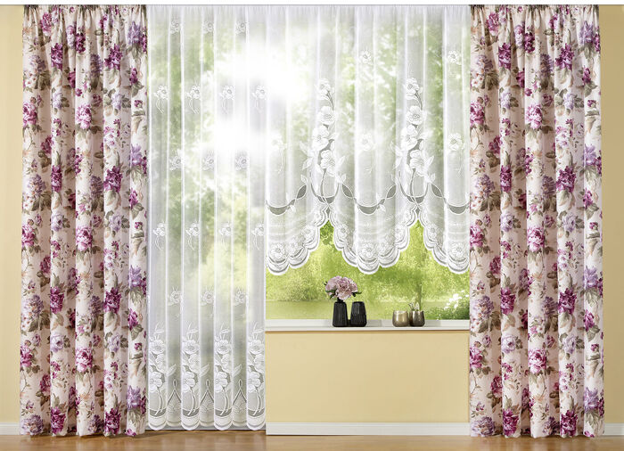 Lang gordijn met bloemen-guirlande 