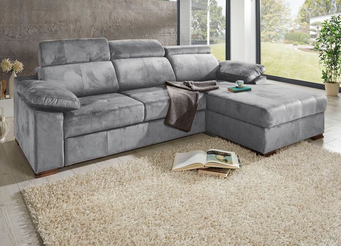 Gestoffeerde hoek met bedfunctie en verstelbare hoofdsteunen GRIJS