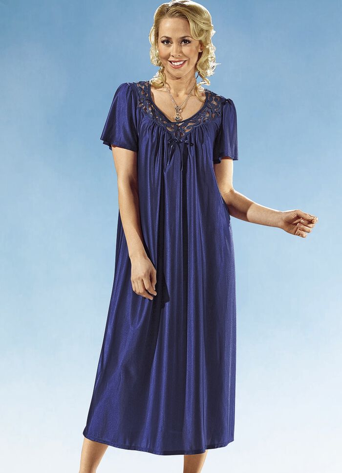 Nachthemd met korte mouwen en ronde hals KONINGSBLAUW