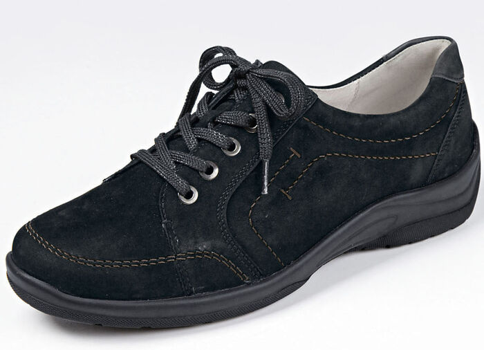 Waldläufer, comfortabele dames veterschoenen, breedte H, met uitneembaar voetbed ZWART